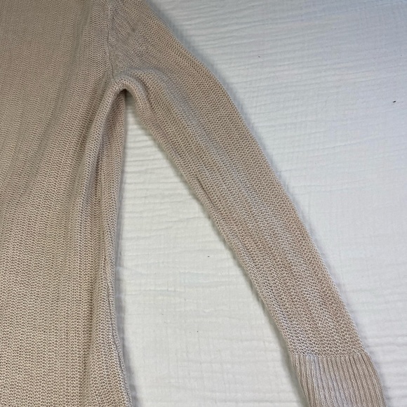 Talbots Linen Open Cardigan Long Sleeve Sweater Pockets Tan Cream Office Medium - Picture 12 of 15